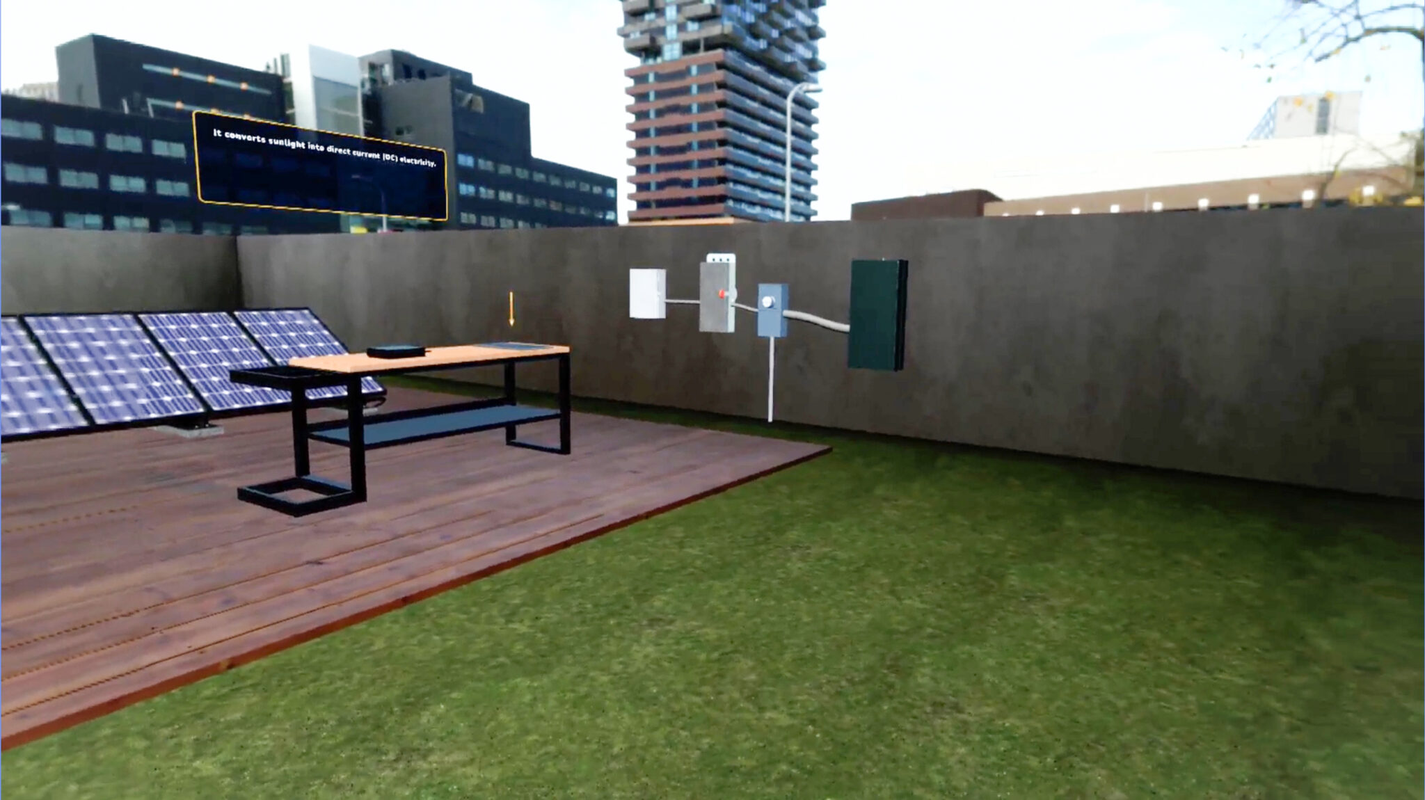 VR training simulation for NABCEP certification with hands-on photovoltaic system installation practice
