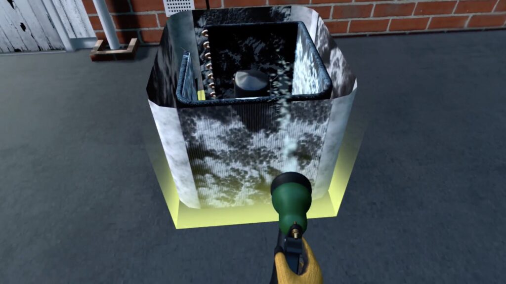 HVAC technician practicing refrigerant handling in commercial VR simulation