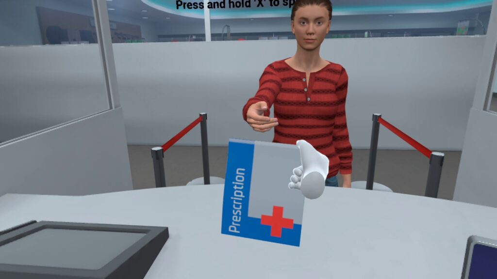 Pharmacy technicians practicing patient communication and workflow in VR environment