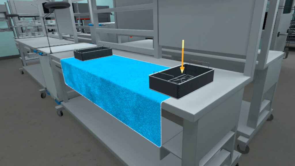 Medical instrument inspection and packaging practice in immersive training environment