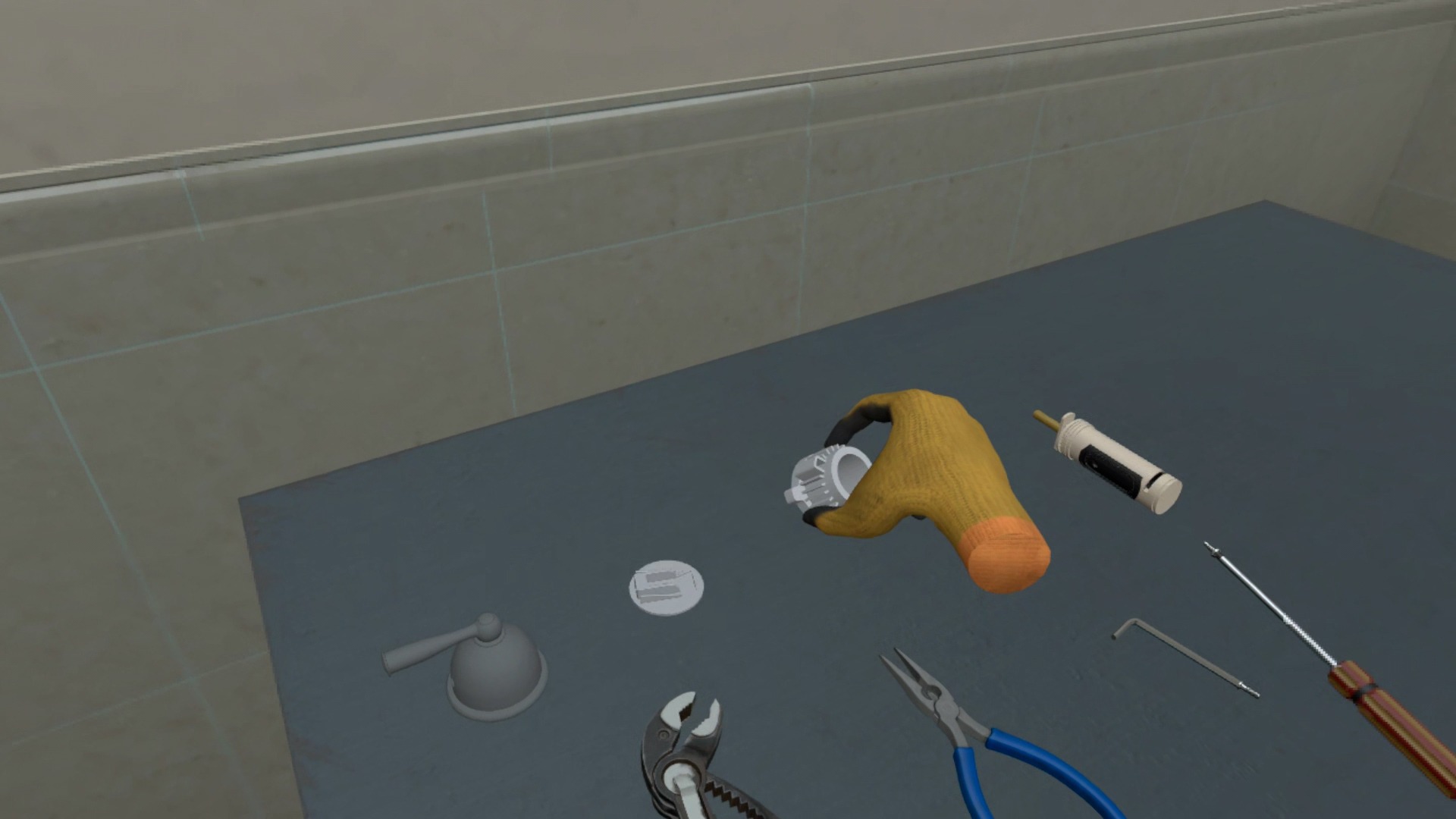 Plumbing technician replacing shower cartridge in bathroom valve repair