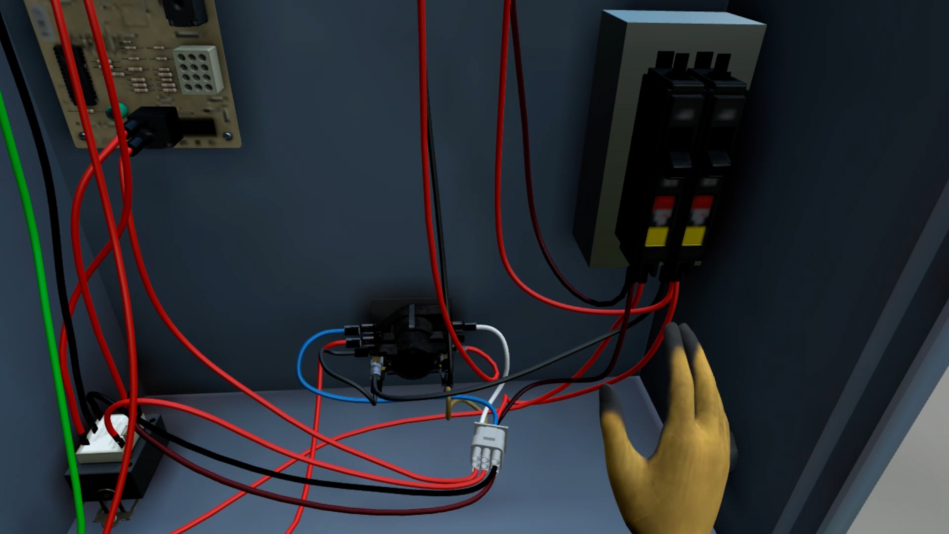 HVAC technician testing sequencer with multimeter during furnace repair