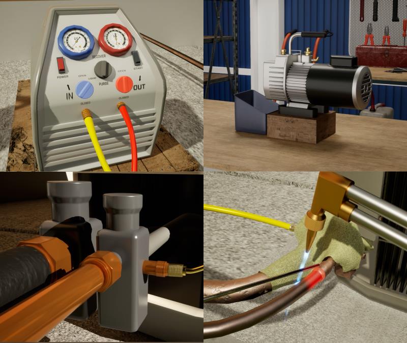 HVAC installation tools training with gauges manifolds vacuum pumps and anchors