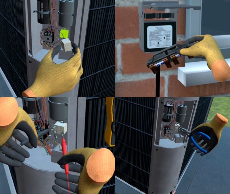 HVAC technician diagnosing a potential relay using a multimeter during electrical troubleshooting.