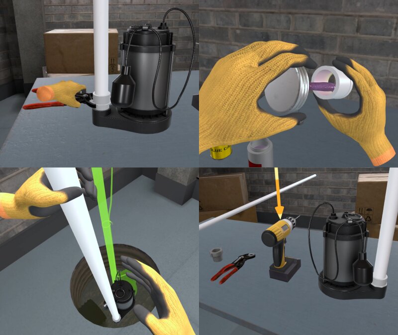 Plumber performing sump and sewage pump installation training for hands-on plumbing skills