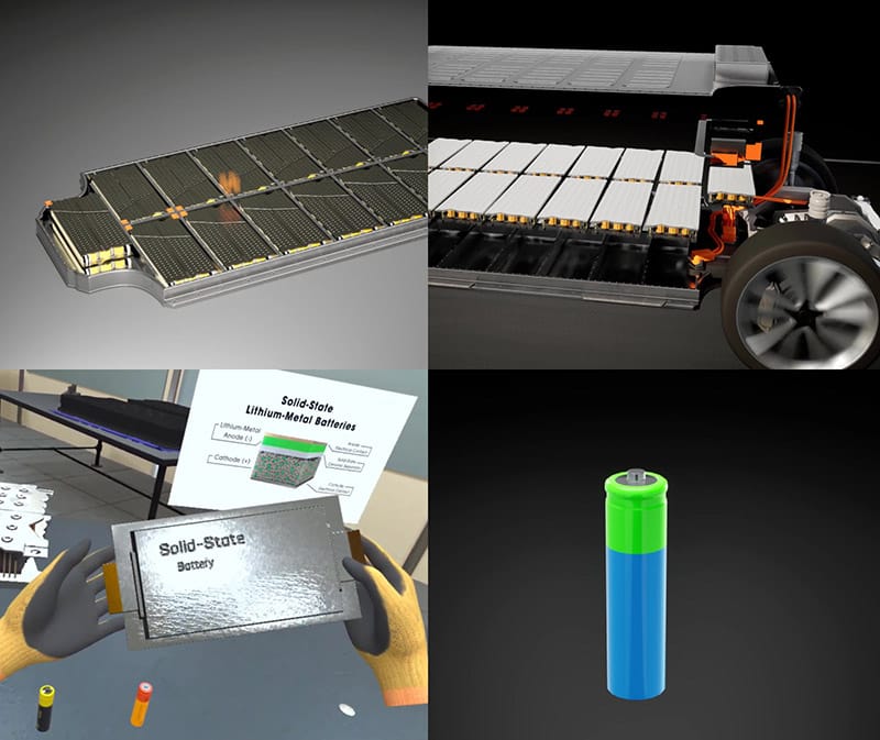 Explore Common Battery Types EV training showing battery pack structure and components