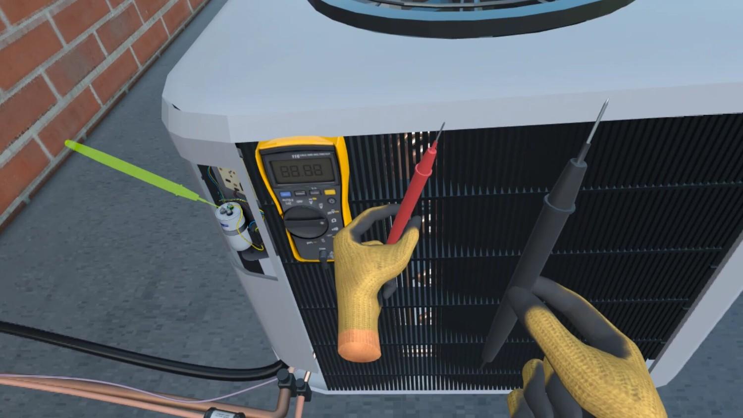 Student training to become an HVAC technician using immersive learning platform like ImmerseLearn