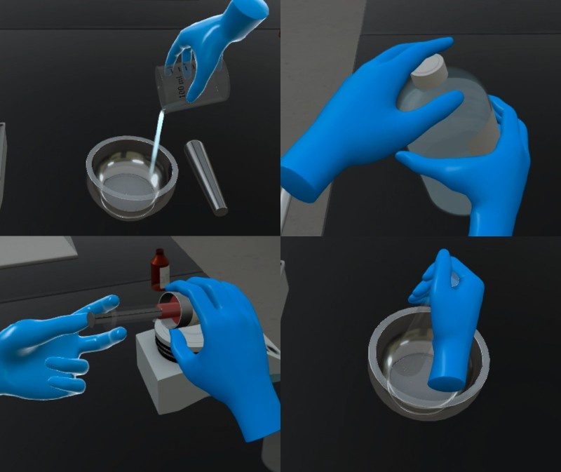 Pharmacy technician preparing patient-specific emulsion using compounding techniques
