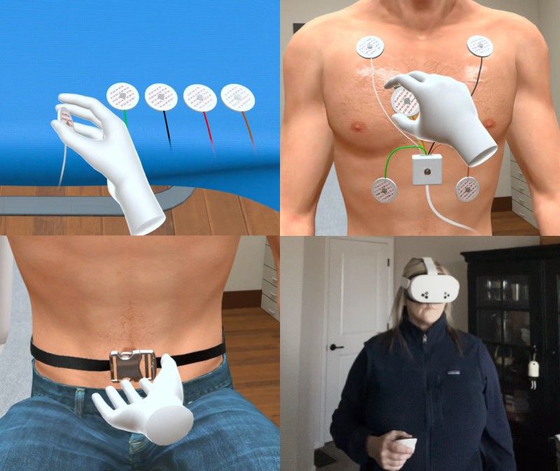 Medical assistant performing ECG electrode placement for electrocardiography monitoring
