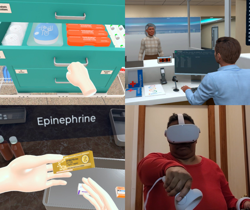 Pharmacy technician students practicing emergency preparedness simulation training