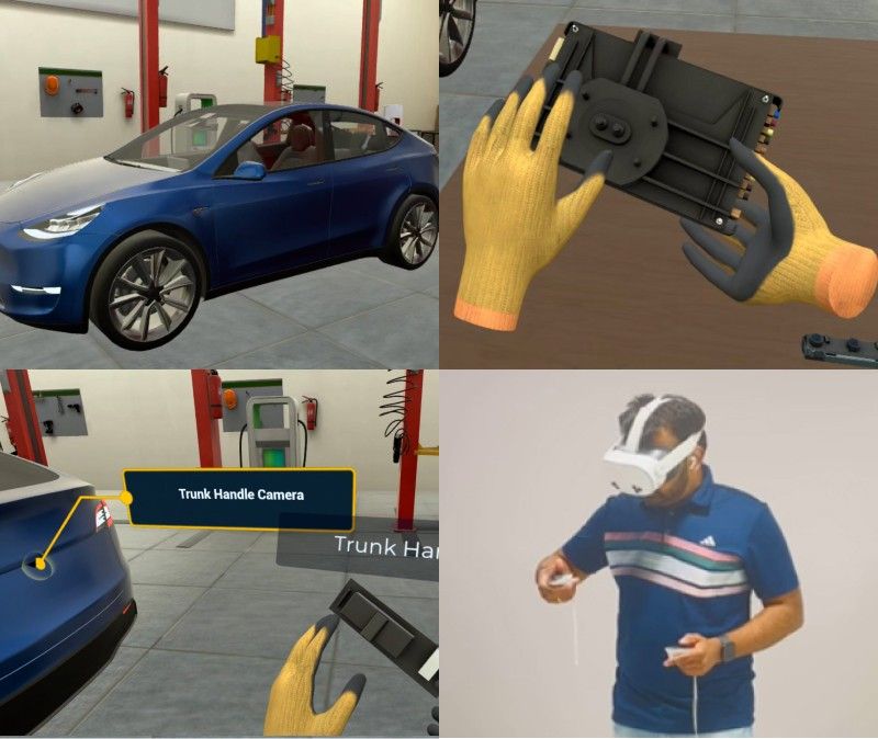 Technician learning EV chassis architecture and body design through VR training