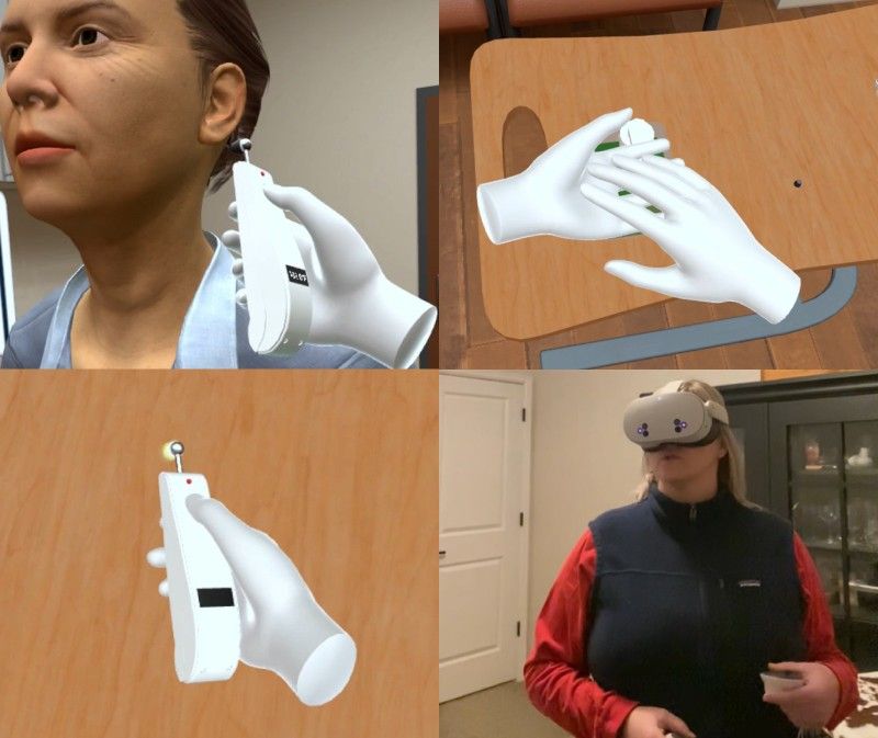 Image showing temporal artery temperature measurement during patient assessment procedures