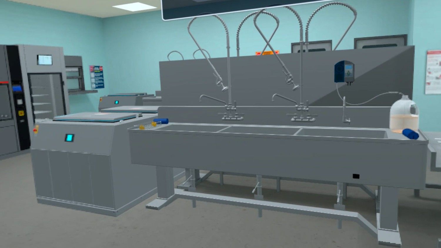 Sterile processing technician using VR simulation for workflow training