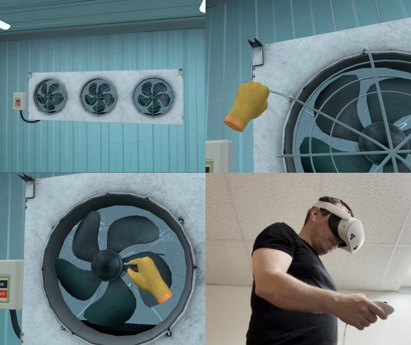 HVAC technician inspecting refrigeration components during evaporator fan motor maintenance training