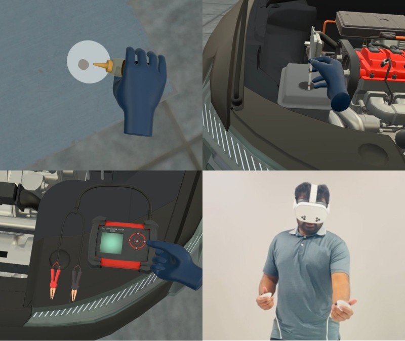 Technician performing hybrid electric vehicle battery inspection and resistance testing
