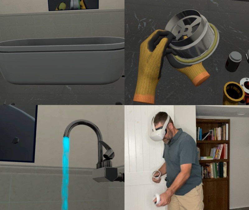 Plumbing technician installing and testing shower and tub valve systems during hands-on training