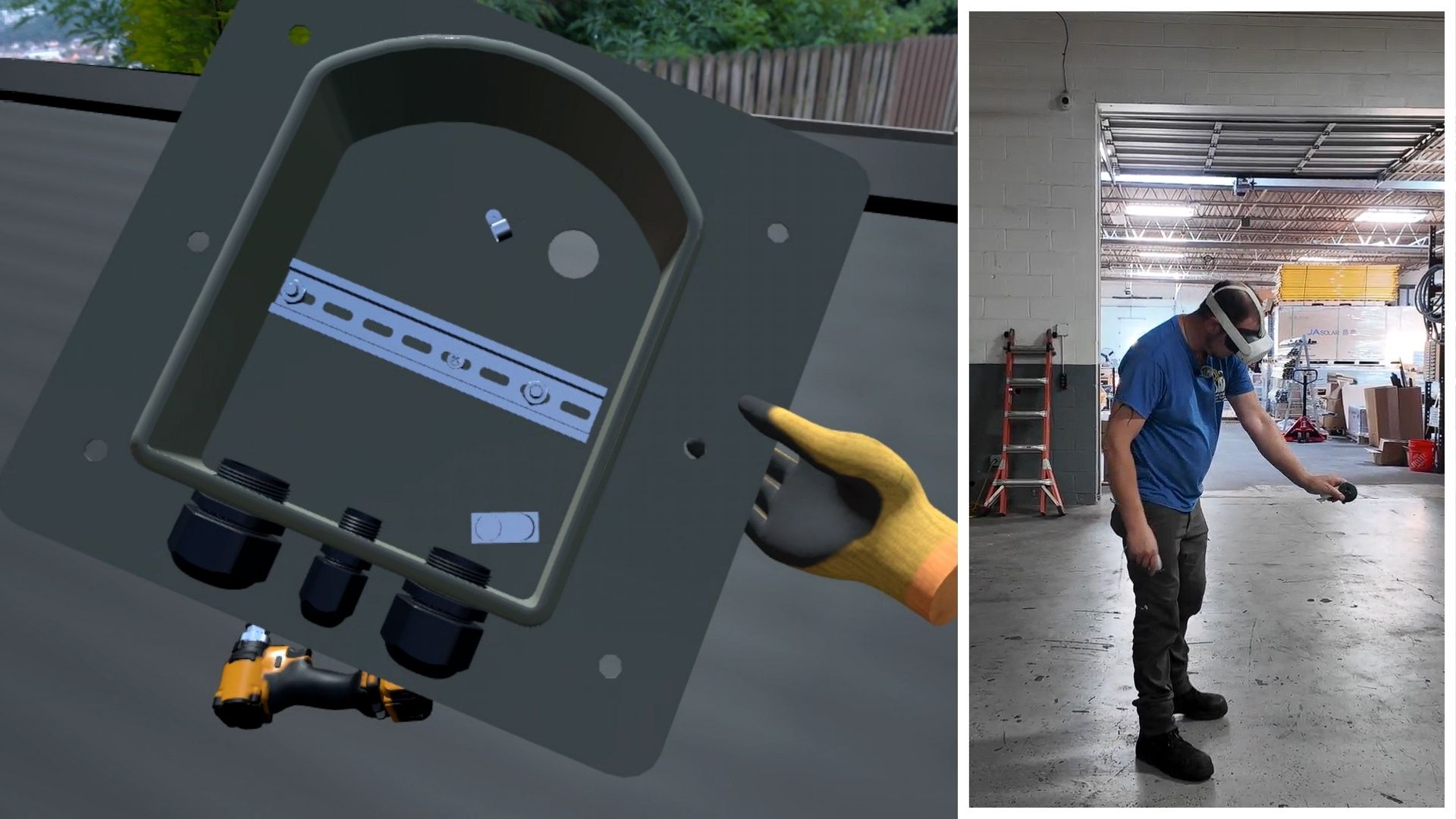 Image shows PV installer doing solar deck installation with grounding, bonding, and weatherproofing