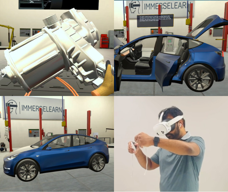 Technician learning EV chassis architecture and body design through VR training
