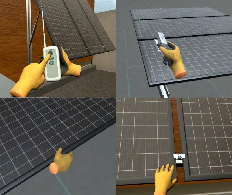 Solar technician installing building mounted PV structures on a rooftop