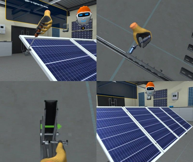 Technician installing ground mounted PV structures for solar energy systems