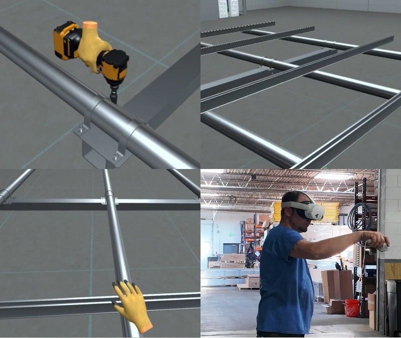 Technician installing a pole mounted solar system for photovoltaic energy generation