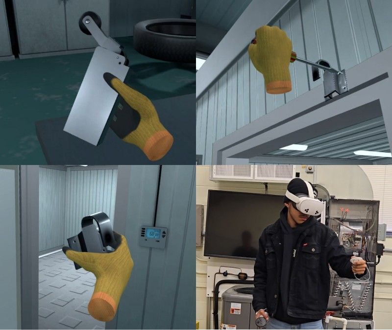 HVAC technician replacing an automatic door closure system