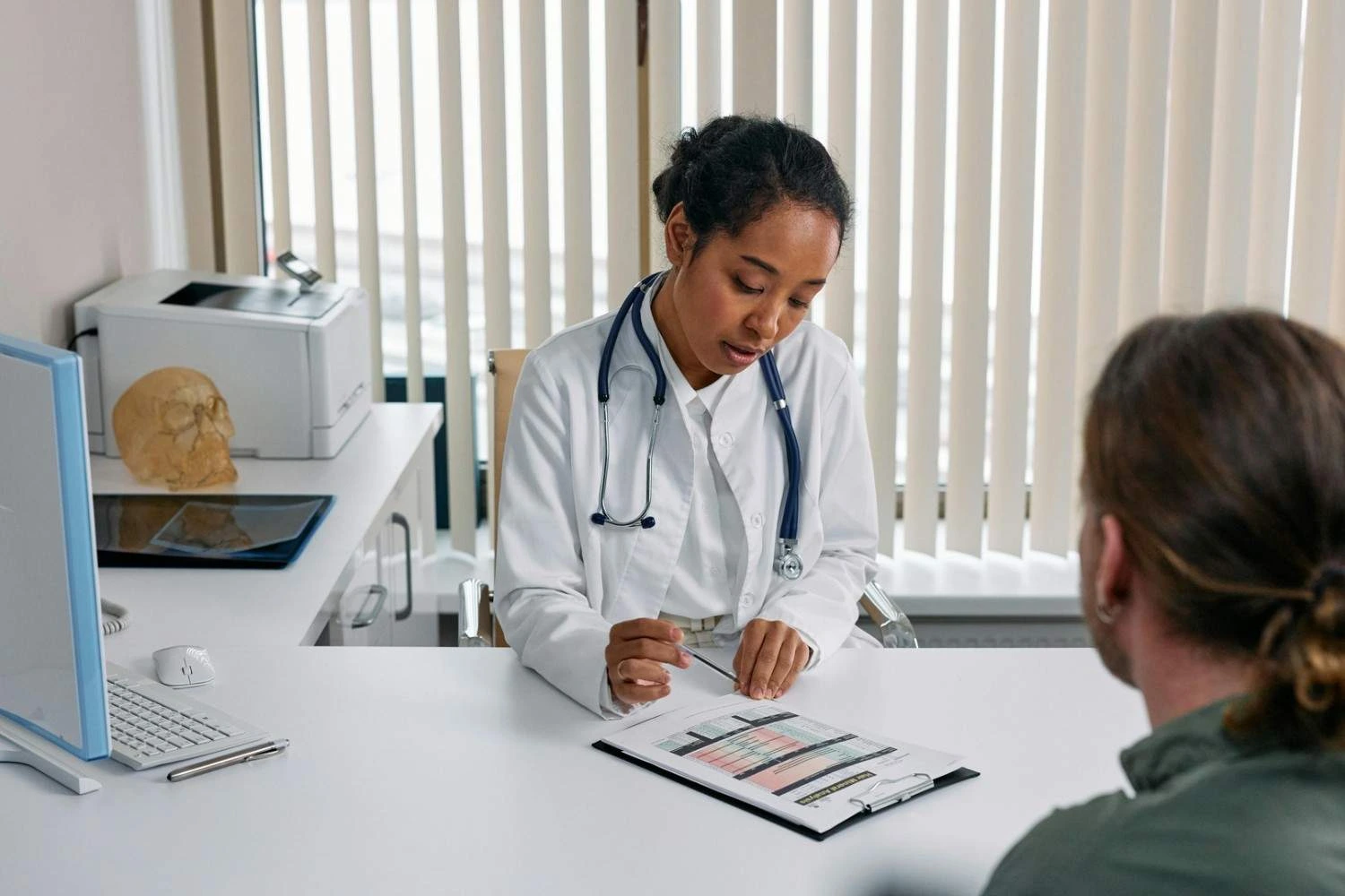 Medical assistant learner practicing Skin Prick Testing procedures