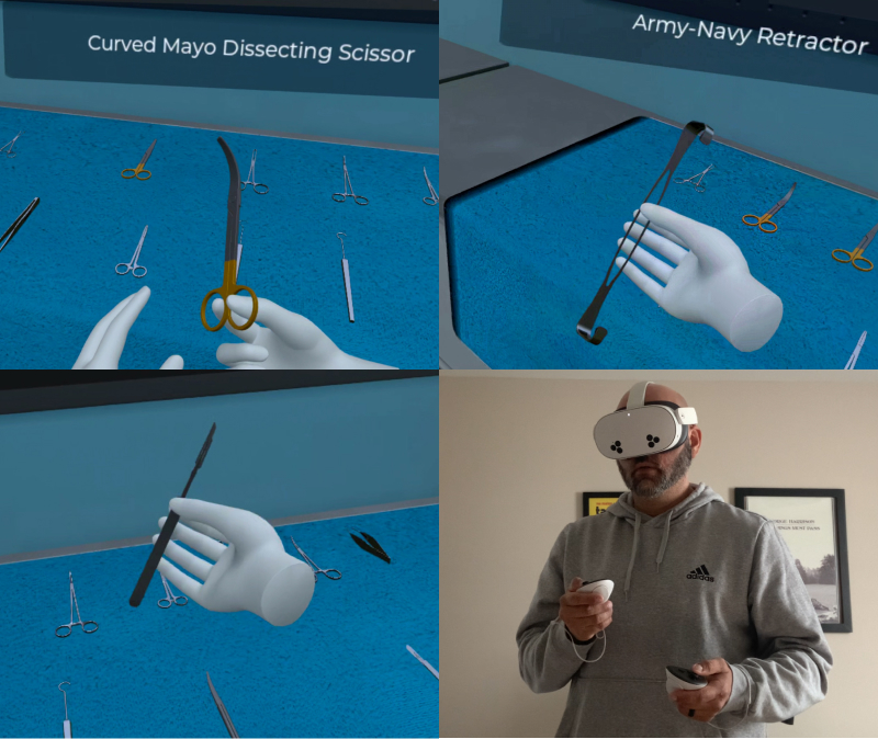 Sterile processing technician assembling and organizing surgical instrument trays