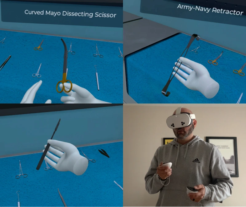 Sterile processing technician inspecting surgical instruments