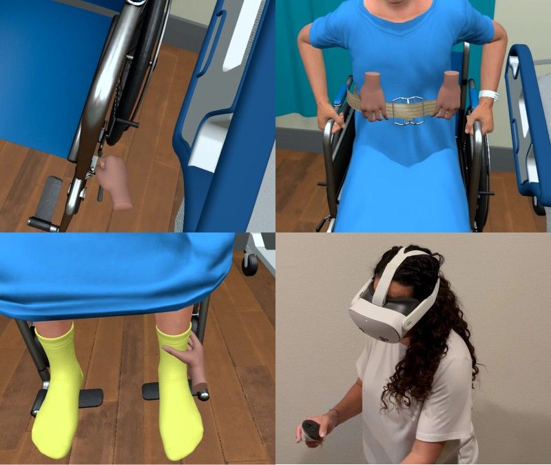 Nursing assistant performing safe wheelchair transfer